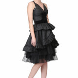 Black Brocade Gothic Beauty with Front criss Cross Lacing Short Dress