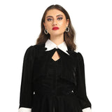 Gothic Black Velvet Dress with Bat Wing Collar