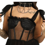 Sheer Black Mesh Gown with Satin Lace and Boning