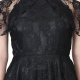 Black satin overlayed floral mesh ladies drop shoulder gothic dress