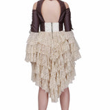 Brown and off white steampunk layered dress