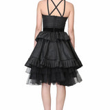 Black Brocade Gothic Beauty with Front criss Cross Lacing Short Dress
