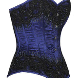 Bule/Black Embroidery Overbust corset