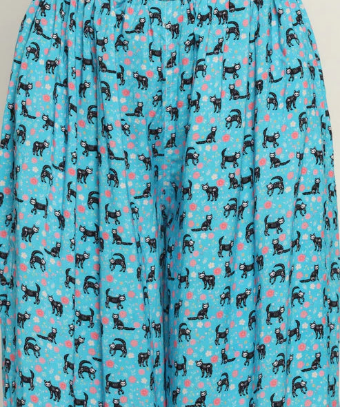 Cat Printed Fabric Relaxed Fit Palazzos