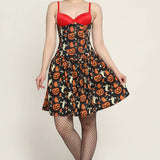 Midnight Pumpkin Printed Corset Dress