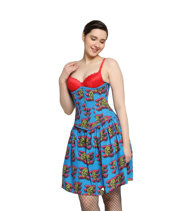 Devil printed Waist Reducing Underbust Corset Dress