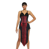 Red Brocade Black Suede Waist Reducing Underbust Corset Dress