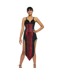 Red Brocade Black Suede Waist Reducing Underbust Corset Dress