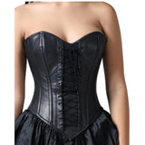 Gothic Peplum Corset Mini Dress in Black Faux Leather with Tafta