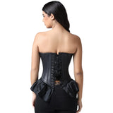 Gothic Peplum Corset Mini Dress in Black Faux Leather with Tafta