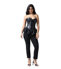 Gothic Peplum Corset Mini Dress in Black Faux Leather with Tafta