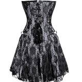 White satin Black Net Corset Dres