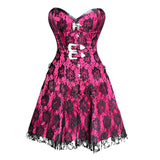 Pink Satin Black Net Corset Dress