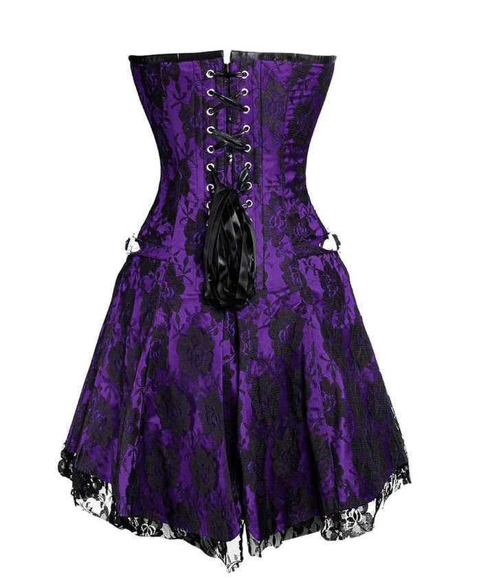 Purple Satin Black Net Corset Dress