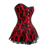 Red Satin Black Net Corset Dress