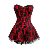 Red Satin Black Net Corset Dress