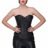 Genuine leather waist training overbust corset