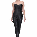 Genuine leather waist training overbust corset