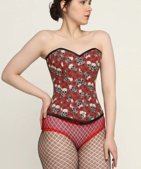 Skull Rose printed waist reducing overbust Corsets