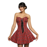 Red Tartan Temptation Corset Mini Dress