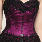 Black / Magenta Embroidery Overbust corset