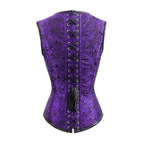 Purple Brocade Waist Reducing High Collar Corset