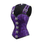 Purple Brocade Waist Reducing High Collar Corset