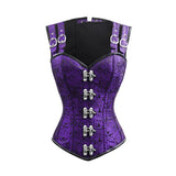 Purple Brocade Waist Reducing High Collar Corset