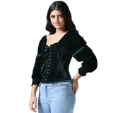 Emerald Off-Shoulder Green Velvet Corset Top |  Renaissance Corset