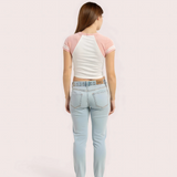 Women's Pink "Brooklyn 76" V-Neck Crop Top – Sporty Graphic Tee
