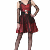 Black/red brocade Dress with Skull Rose Embroidered Ptach
