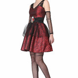Black/red brocade Dress with Skull Rose Embroidered Ptach