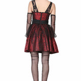 Black/red brocade Dress with Skull Rose Embroidered Ptach