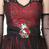 Black/red brocade Dress with Skull Rose Embroidered Ptach