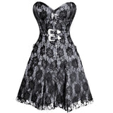 White satin Black Net Corset Dres