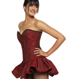 Red Brocade Corset Mini Dress
