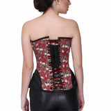 Skull Rose Print with Brocade Waist Training Overbust Corset