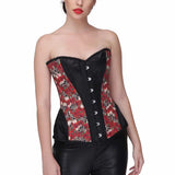 Skull Rose Print with Brocade Waist Training Overbust Corset
