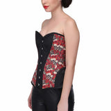 Skull Rose Print with Brocade Waist Training Overbust Corset