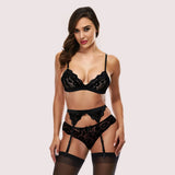 Crimson Whisper Lace Bra & Garter Set