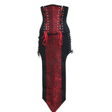 Red Brocade Black Suede Waist Reducing Underbust Corset Dress