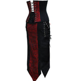 Red Brocade Black Suede Waist Reducing Underbust Corset Dress