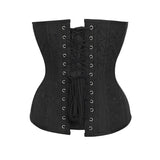 Black Brocade & Blue Satin Overbust Corset with Metal Hooks